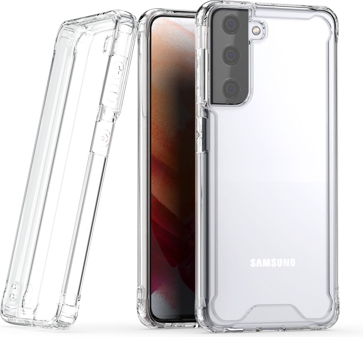 Nuvex Hoesje geschikt voor Samsung Galaxy S21 Doorzichtig Telefoonhoesje - Anti-Shock Case Cover met 1x Screenprotector