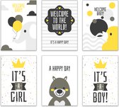 Geboortekaarten - Set van 6 leuke ansichtkaarten - Gefeliciteerd / felicitatie met geboorte - Leuke Post - G3 - Jongen en Meisje / Zoon en Dochter