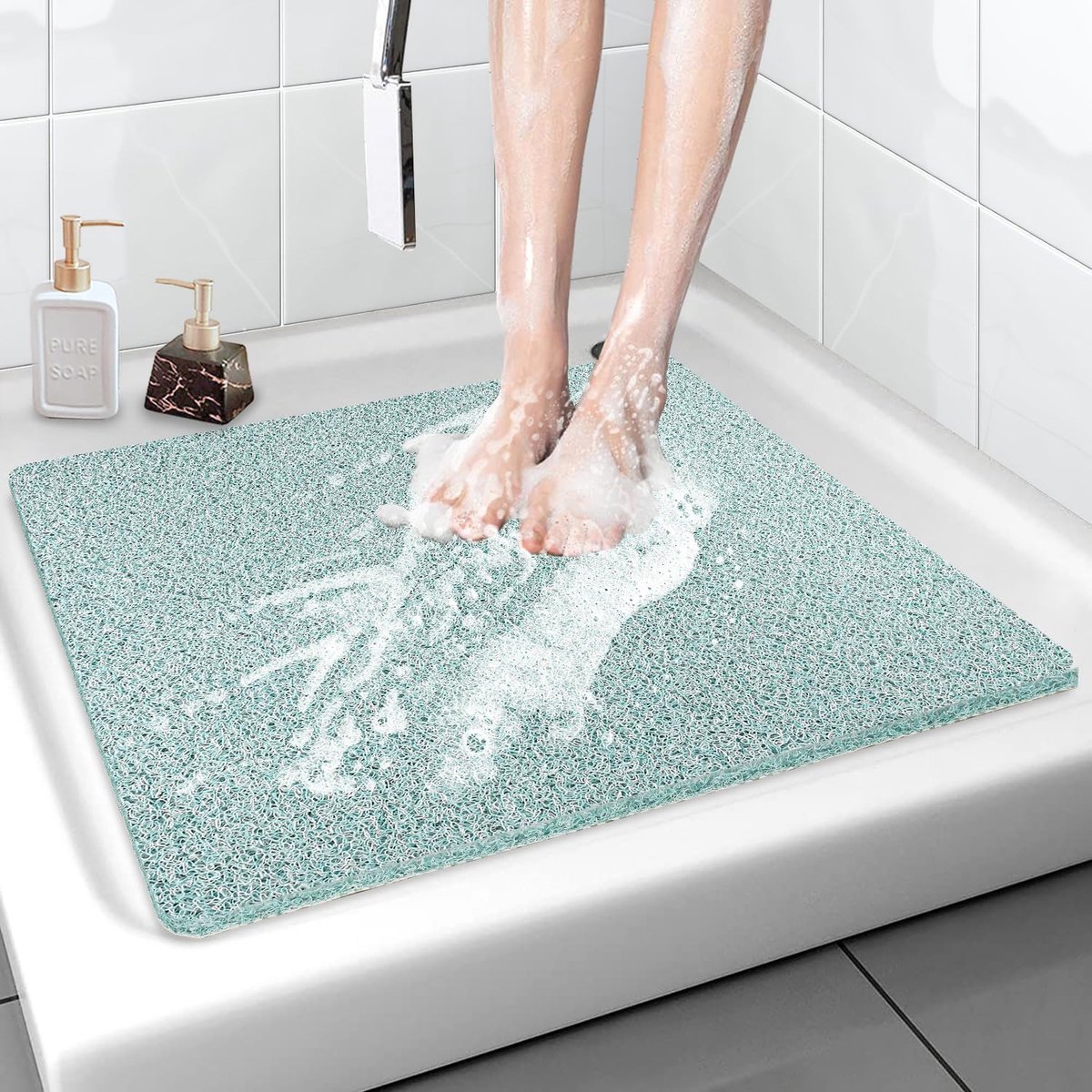 Douchemat, antislip, 80 x 80 cm, zacht, comfort, veilige badmat met afvoergaten, pvc-luffa-massage, douchematten voor natte ruimtes, sneldrogend en schimmelbestendig