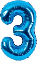 Festivz Blauwe Cijfer Ballon 3 - Blauw – 81 CM - Decoratie – Feestversiering – Blue - Verjaardag - Bruiloft - Feest