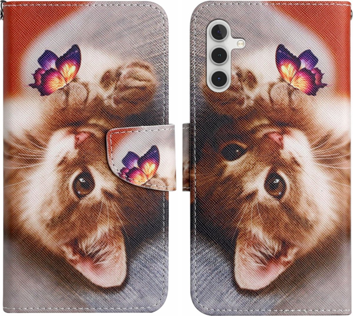 BookCover Hoes Etui geschikt voor Samsung Galaxy A15 - Kitten - Vlinder