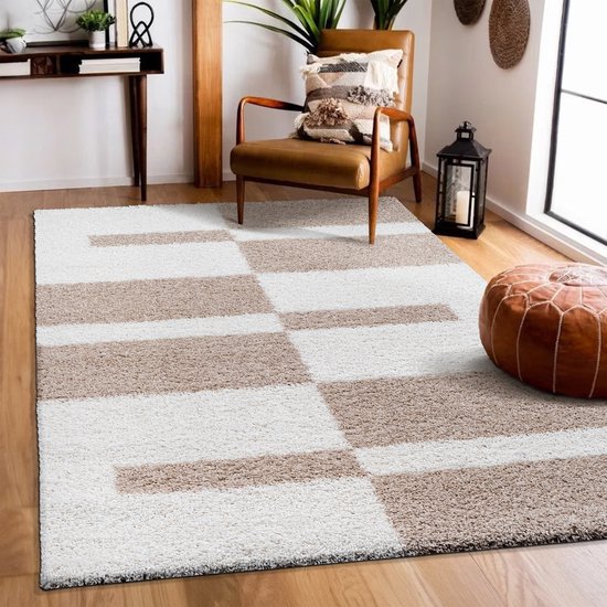 Tapijtenloods Milano Gala Hoogpolig Vloerkleed Modern Beige Creme- 160x230 CM