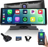 9.3 inch IPS Touch Screen Draadloze Apple Carplay Portable Autoradio met Draadloze Android Auto, Dubbele Camera, DVR, WDR, Stembediening, Split Screen, Oplader Adapter, AUX/Type-C/64G TF Kaart