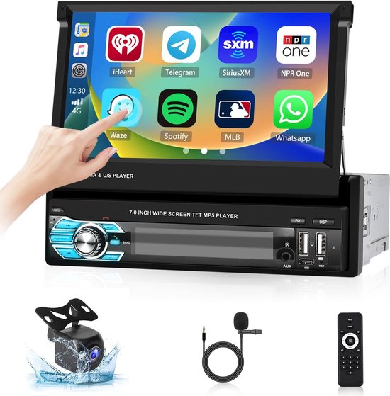 1 Din Autoradio Avec Sans Fil Carplay Android Auto,5 Pouces Écran Tactile Stéréo Support
