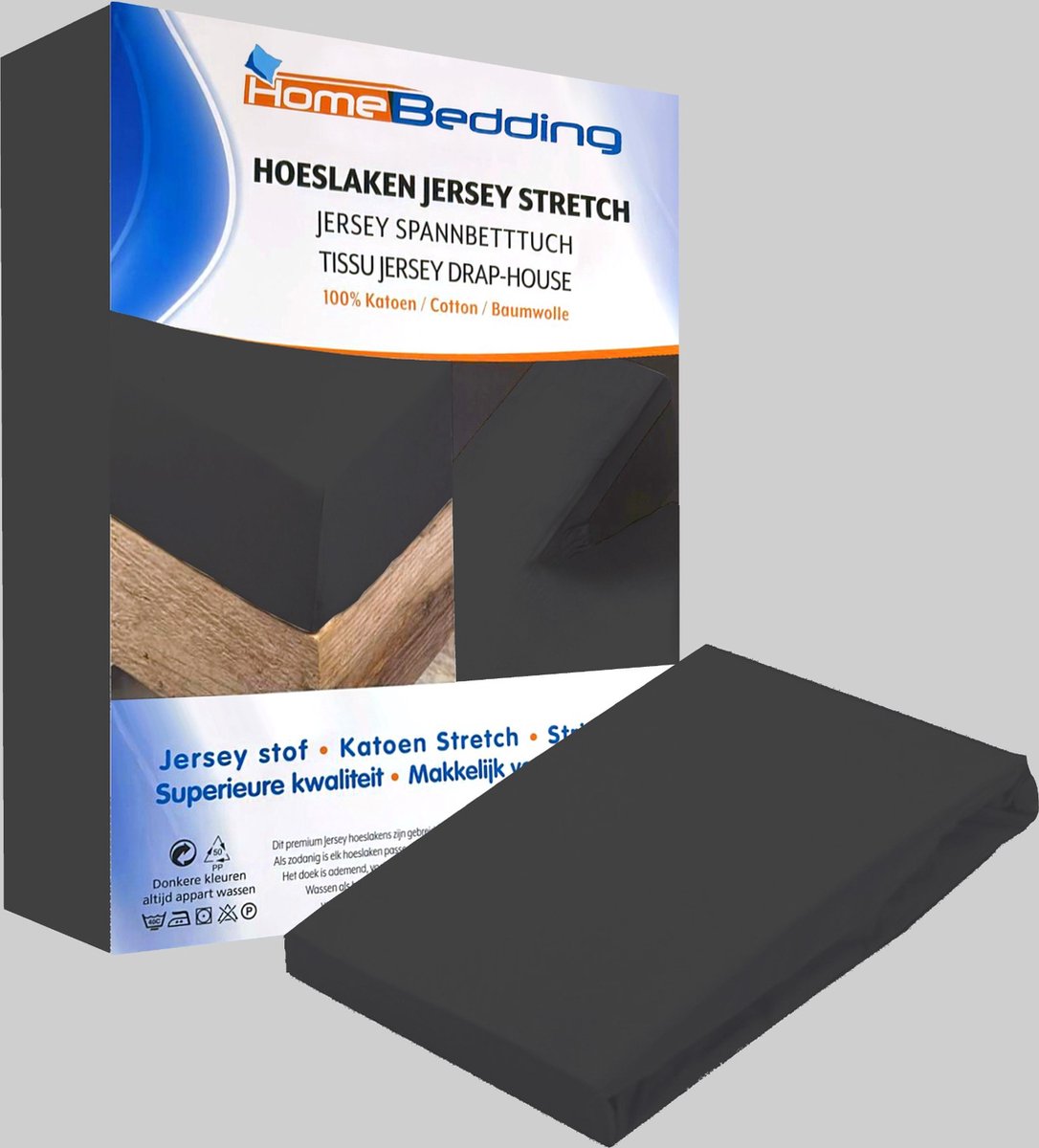 Premium hoeslaken-jersey-100% katoen -stretch-2Persoons-160x200+30cm Hoekhoogte - Antraciet