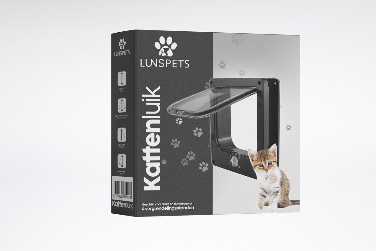 Lunspets – Kattenluik met Tunnel en Magnetische Sluiting – 23.5x27x5.5 cm - Waterdicht - Zwart thumbnail 6