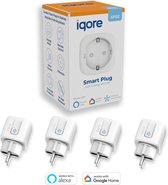 Iqore® Smart Plug 4-pack - Smart Plug - Avec minuterie et compteur d'énergie - 16A - Compatible Google, Amazon et Samsung - Application Smartlife gratuite