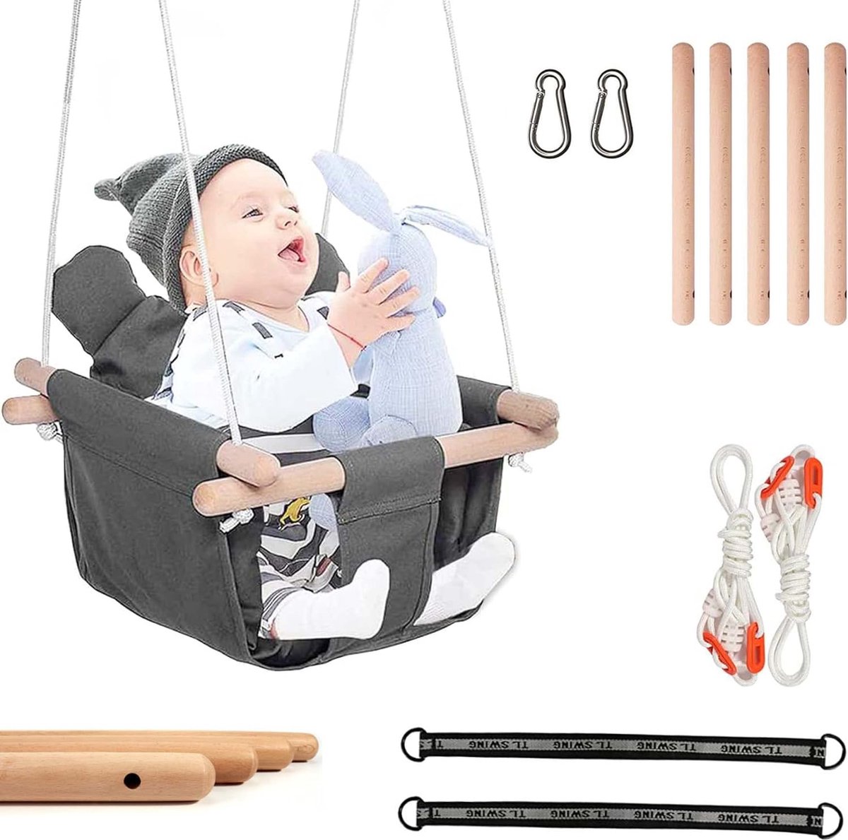 Goedkoopste Houten babyschommel, houten schommel voor baby's, schommelzitje, kinderschommel, indoor, babyschommel, kinderschommel, hout, schommel voor kinderen, tuin, binnen en buiten