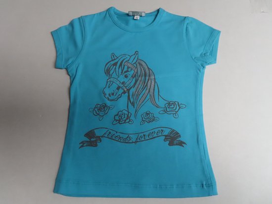 T shirt korte mouwen - Meisjes - Azuur - Paard - 2 jaar 92