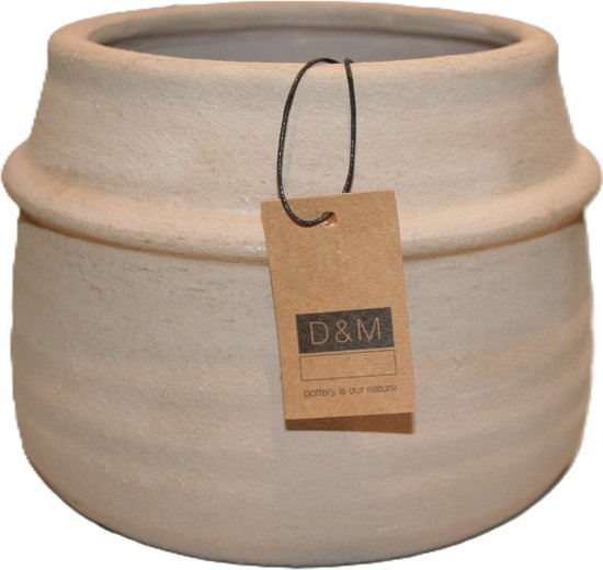 D&M Deco Pot de Fleurs Ciboulette Wit-Beige D 22 cm H 15 cm Ouverture 14,5 cm