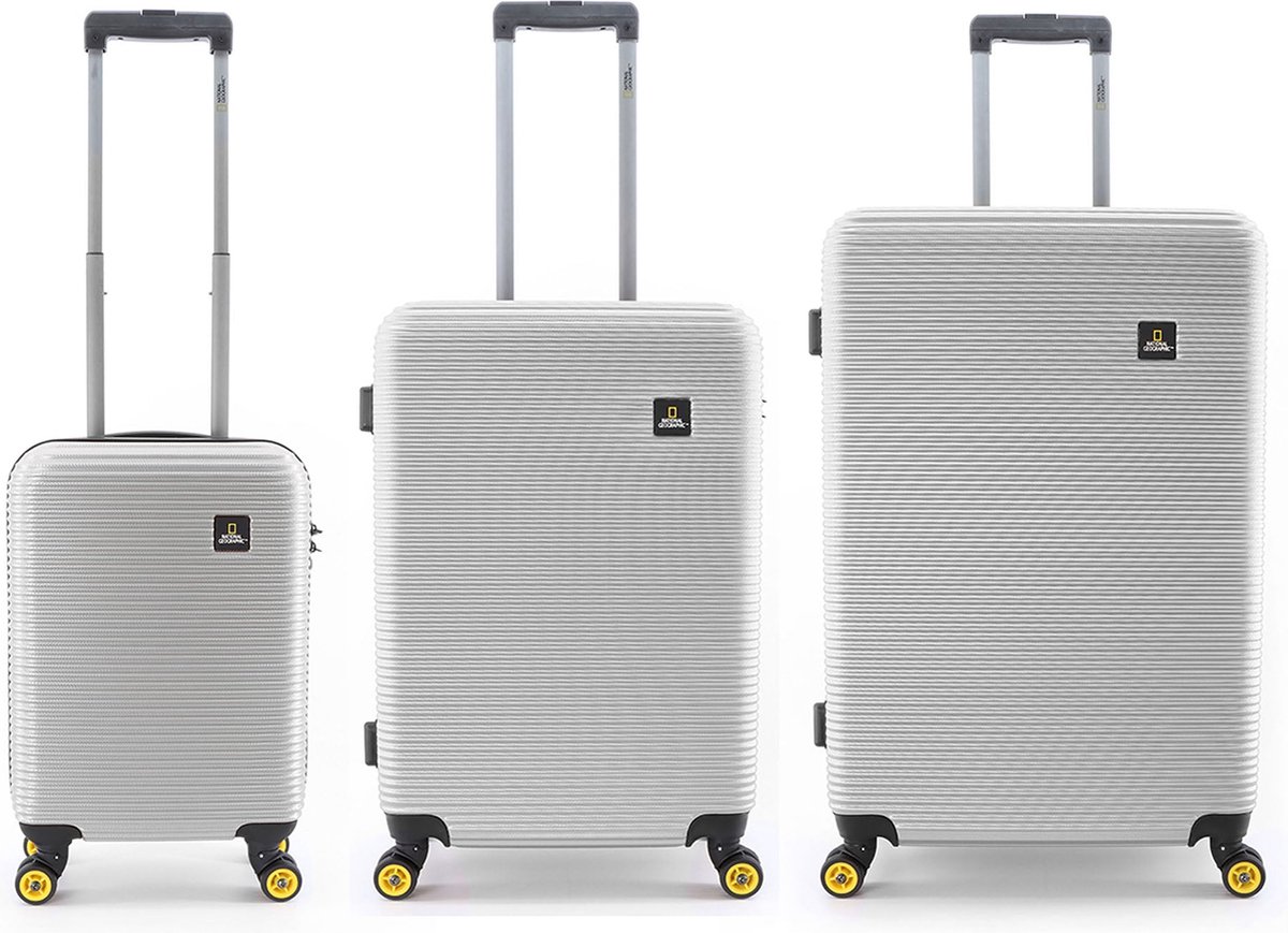 National Geographic Harde Kofferset 3-Delig / Reiskofferset / Trolleyset - Abroad - Zilver - Zilver / Set