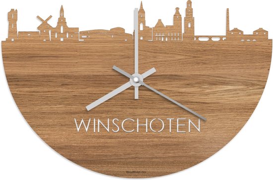 Skyline Klok Winschoten Eikenhout - Ø 40 cm - Stil uurwerk - Wanddecoratie - Meer steden beschikbaar - Woonkamer idee - Woondecoratie - City Art - Steden kunst - Cadeau voor hem - Cadeau voor haar - Jubileum - Trouwerij - Housewarming -