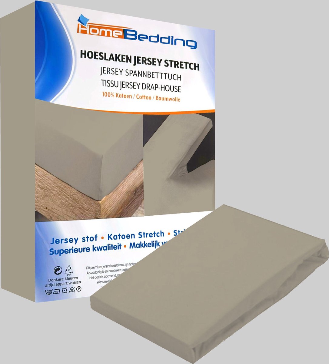 Premium hoeslaken-jersey-100% katoen -stretch-1Persoons-90x200+30cm Hoekhoogte- Taupe