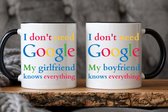 I dont't need Google Couple BF & GF 2 Stuk Mokken - Valentijn cadeautje voor hem - Valentijn cadeautje voor haar - Verjaardag cadeau - Cadeau voor man - Cadeau voor vrouw - Verjaardag cadeau vrouw - Grappige cadeaus - Mokken - Theeglazen - Koffie