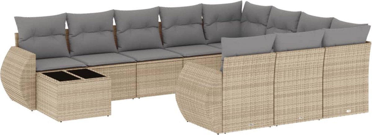 vidaXL 11-delige - Tuinset - met - kussens - poly - rattan - beige