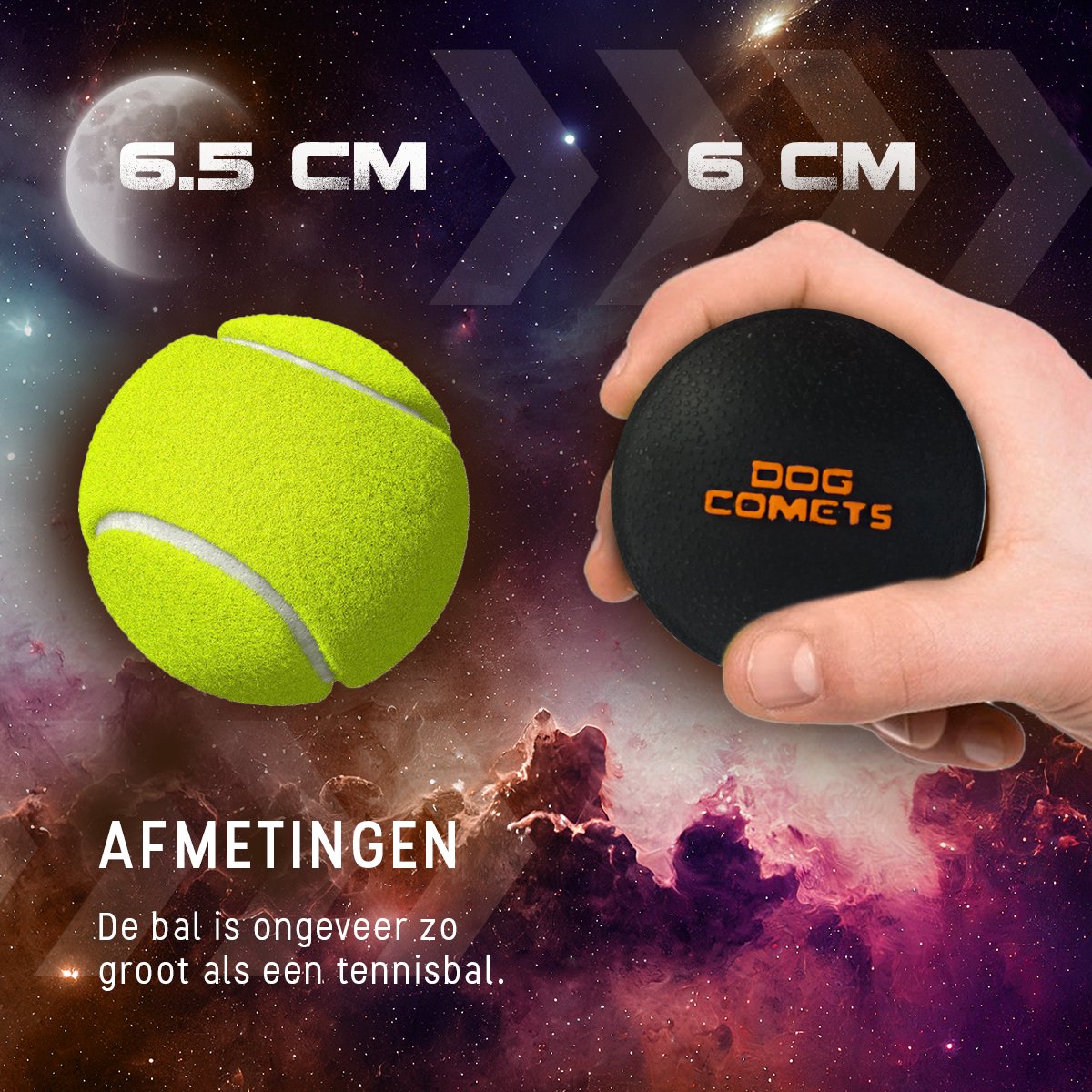 Dog Comets Ball Stardust Ø6 cm - Hondenspeelgoed - Hondenbal - Natuurlijk rubber - 1 stuk - Oranje/Zwart thumbnail 3