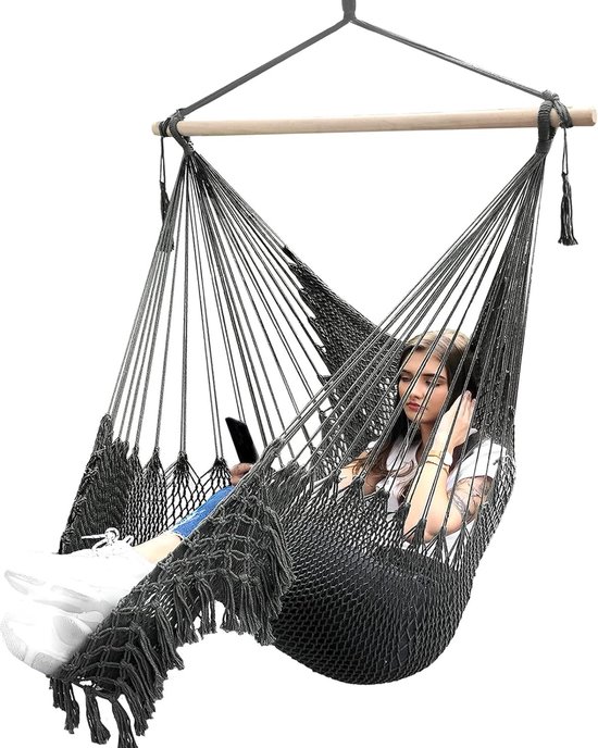 Hangstoel beige – stoel om op te hangen – boho -met franjes – max 100 kg