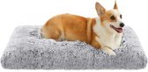 Hondenbed, hondenkussen, donzige hondenmat, lang pluche, 95 x 60 cm, zachte vulling, machinewasbaar, hondenmand, multifunctioneel, draagbaar, lichtgrijs