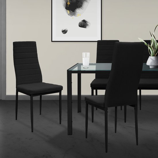 Groupe à manger Groupe table 4 chaises et 1 table en cuir PU noir avec pieds en métal design ML