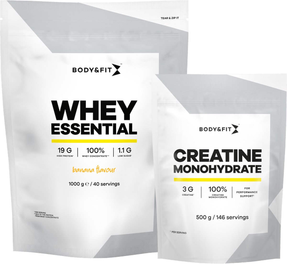 Goedkoopste Body & Fit Whey Essential Banaan 1000g Creatine Monohydraat 500g Bundel - Whey Protein - Proteine Poeder