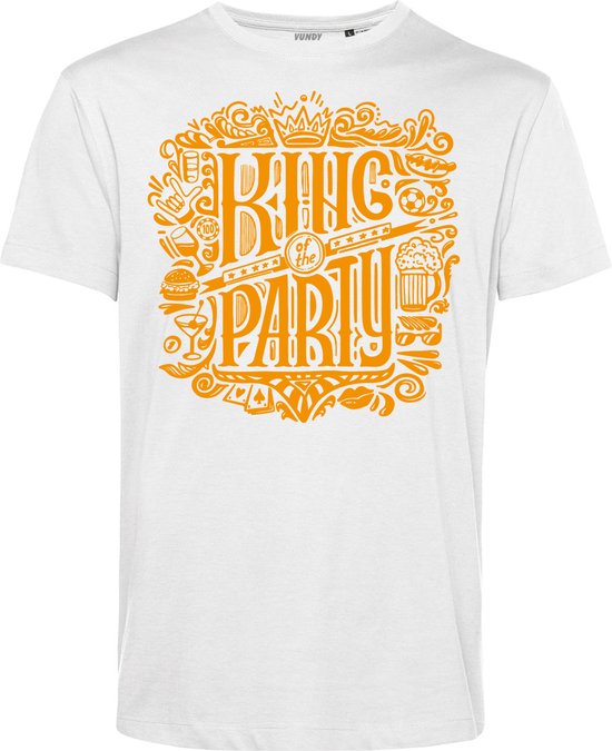 T-shirt King Of The Party | Koningsdag kleding | Oranje Shirt | Wit | maat 5XL