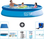 Intex Rond Opblaasbaar Easy Set Zwembad - 366 x 76 cm - Blauw - Inclusief Afdekzeil - Onderhoudspakket - Zwembadfilterpomp - Filter - Schoonmaakset - Vloertegels - Warmtepomp
