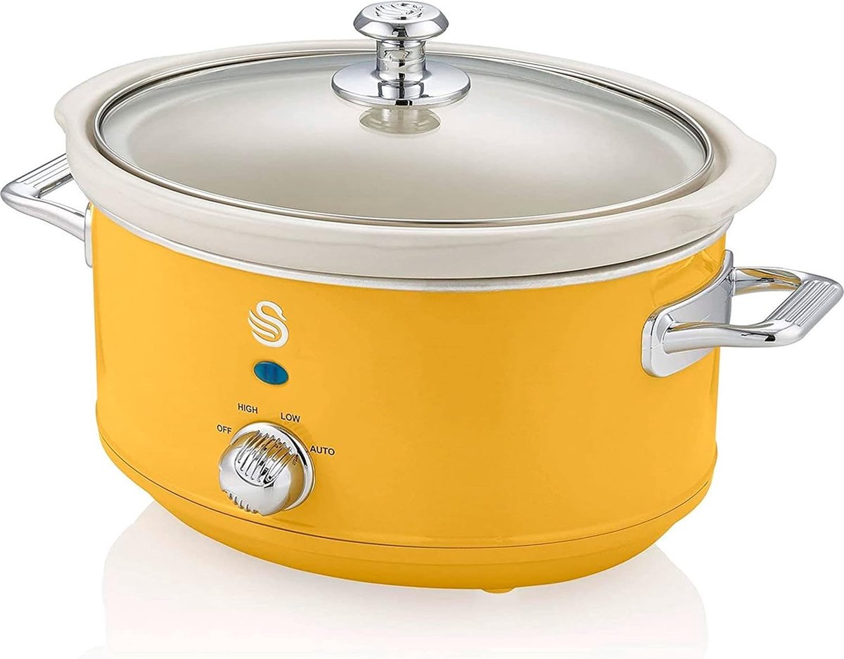 Slowcooker - 3,5L - Anti-Aanbaklaag - 3 Temperatuurniveaus - Glazen Deksel - Geel - 200W