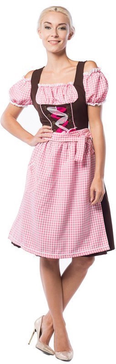 Partychimp Oktoberfest Dirndl Dames Anne-Ruth Lang Oktoberfest Dames Carnavalskleding Dames Carnaval Kostuum Dames - Polyester - Roze/Bruin - Maat 5XL/50