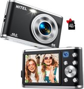 Nitel Digitale Camera 4K Full HD - Fototoestel - Fotocamera - Compact Camera - Vlog Camera - Voor Kinderen - Inclusief 64GB - Zwart