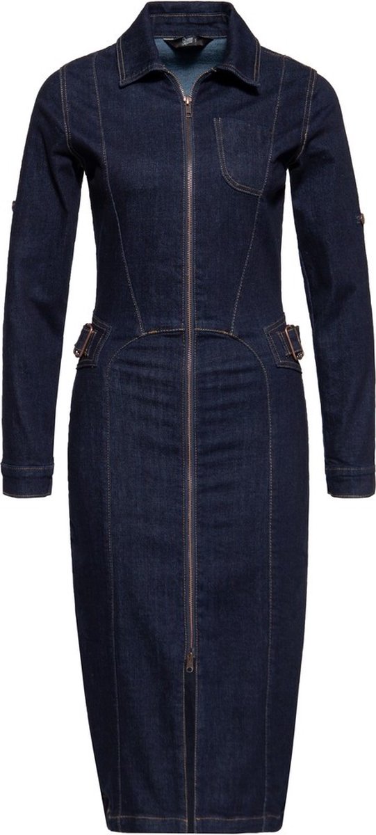 Queen Kerosin Damen Denim Workwear Pencil Kleid Denim-S