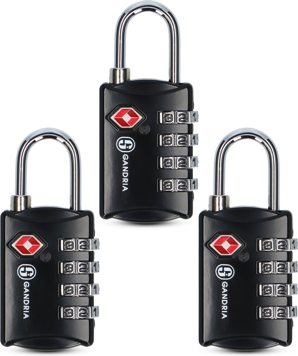 Bol.com Gandria Hangslot voor op Reis - TSA Slot - Reisslot 3 Stuks - Cijferslot met 4 Cijfers - Koffersslot 4 Cijferig - Zinc A... aanbieding