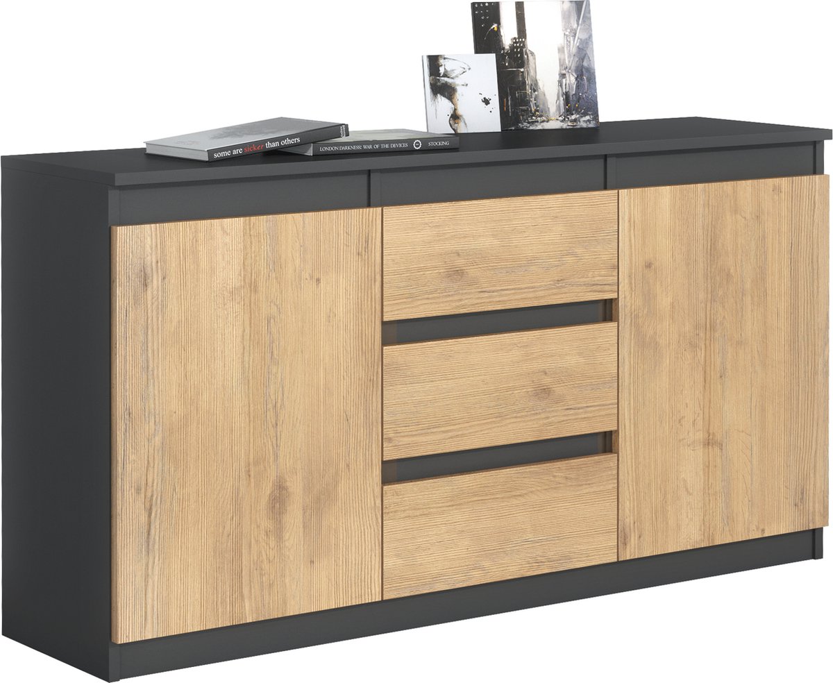 Promeubels Pro-meubels - Dressoir Detroit - Zwart mat - Eiken - 138cm - Kast