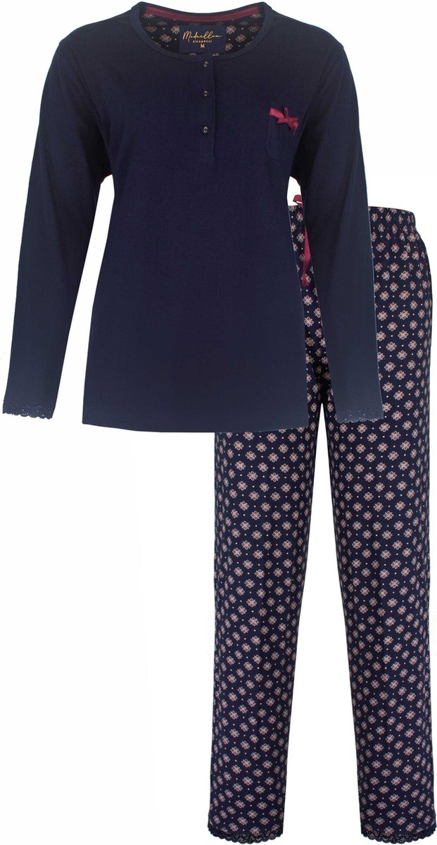 Medaillon Dames Pyjama - Polo Sluiting - Navy Blauw