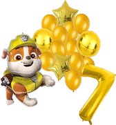 Paw Patrol Rubble ballonnen pakket - 64x81cm - 7 jaar - Folie Ballon set - Themafeest - Verjaardag - Ballonnen - Versiering - Helium ballon