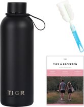 TIGR Minimalist - Drinkfles met Thermosfunctie - 500ml - Zwart - Afwasborstel en Haakje - eBook