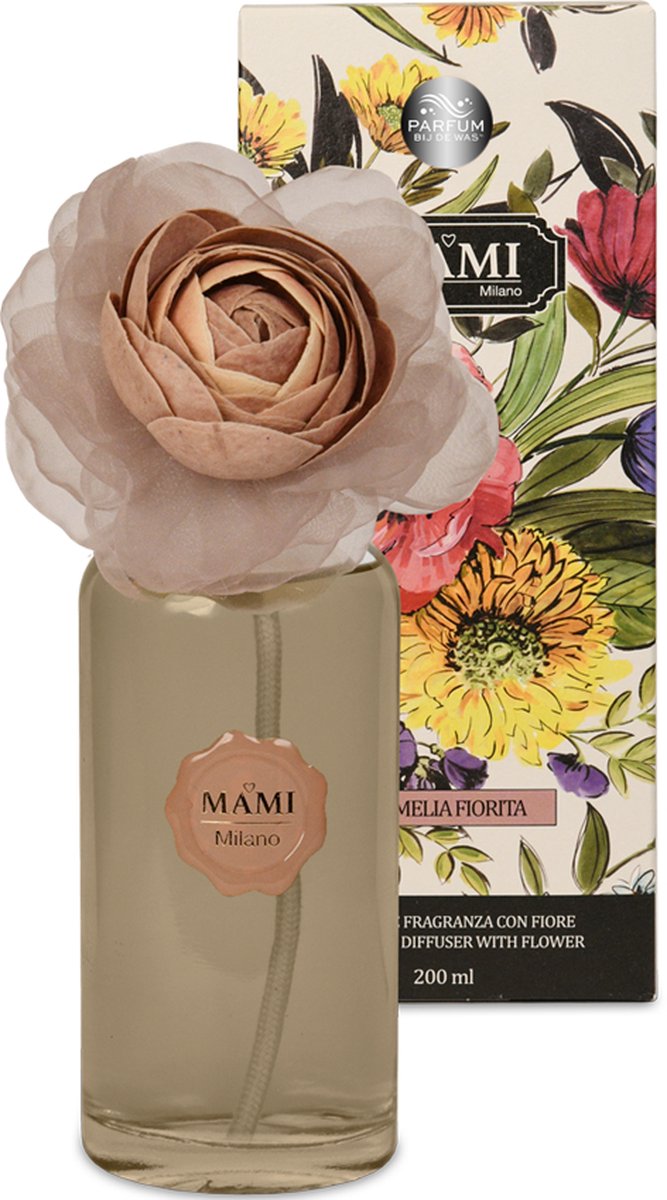 Mami Milano® Bloem geurverspreider Camelia Fiorita 200ml - Huisparfum - Interieur parfum - Luxe verpakking - Geurstokjes - Diffuser