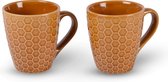 Betoverende Blauwe Aardewerken Koffiekopjes Set - Set van 2 - 200ml Capaciteit - Bijenraat Patroon - Keramisch - Ø7.5cm - 9cm Hoogte - Perfect voor Intieme Koffiemomenten