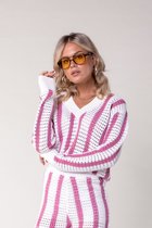 Colourful Rebel Lizza Crochet Stripe V-Neck Sweater - XXL