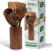 Bikolo - Set' ustensiles de cuisine - 7 pièces + support - Teck - Durable