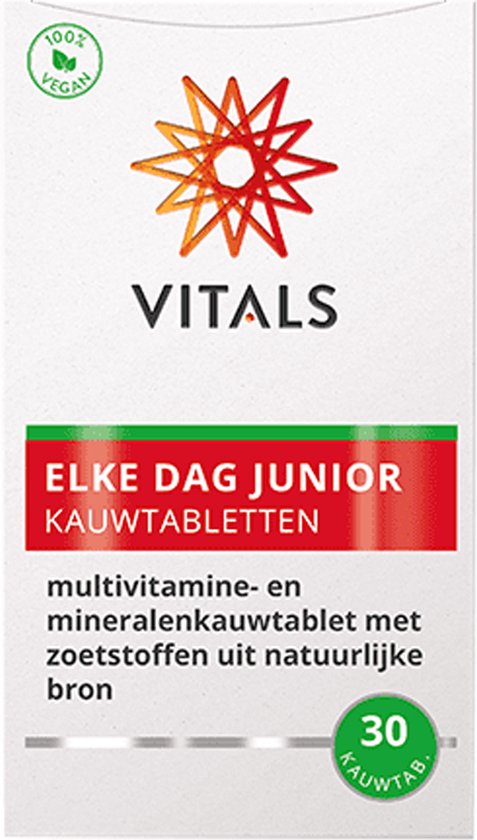 Vitals Elke Dag Junior - 90 kauwtabletten - multivitamine. Voor kinderen. Multivitamine- en mineralenkauwtablet met zoetstoffen uit natuurlijke bron.