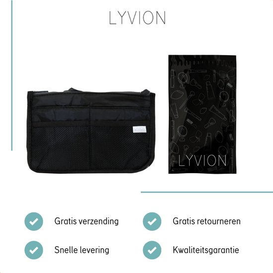 LYVION - Tas Organizer - Bag in Bag - Bag Organizer - 11 Vakken en Ritssluiting - Zwart - LYVION