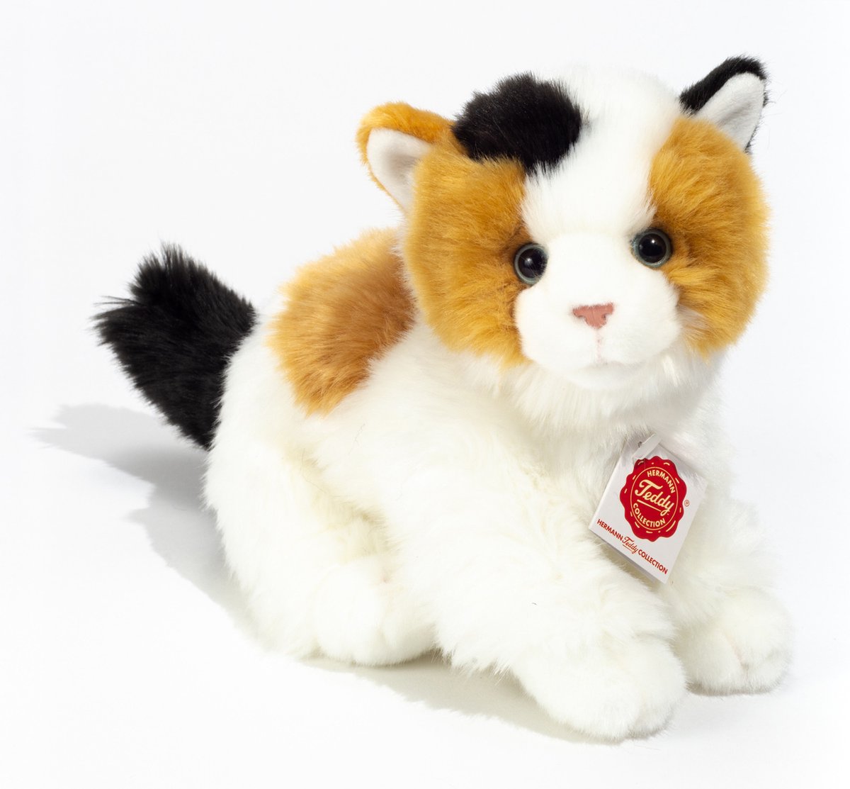 Hermann Teddy Knuffeldier kat/poes - zachte pluche stof - premium kwaliteit knuffels - bruin/zwart/wit - 30 cm