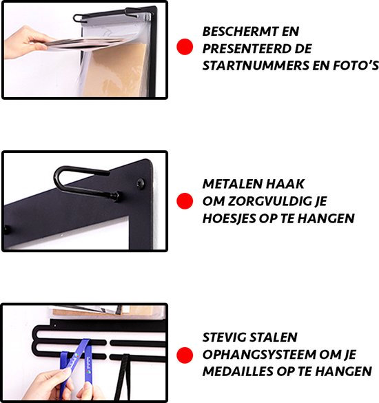ORIGACH Never Give Up Medaille Hanger Display - 40x15 cm 3 rijen Triathlon Wandmontage Medaille Houder Opknoping Medaille Rack - Triathlon Medaille Frame - Display tot 40 medailles