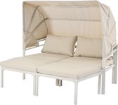 Merax Gartenmöbel-Set mit Markise, Viersitzer, Markisen-Luftstangenstruktur, verzinktes Stahlrohr, nicht leicht zu rosten, abnehmbare und waschbare Sitzkissen, Beige
