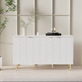 Modern Dressoir met Vergulde Poten en Handvatten - Dressoir - Gelakt - Afgeronde Hoeken - voor Slaapkamer Woonkamer en Badkamer - Bloemenpatroon - 2 Verdiepingen en 6 Compartimenten - 127B*45T*75H - Wit