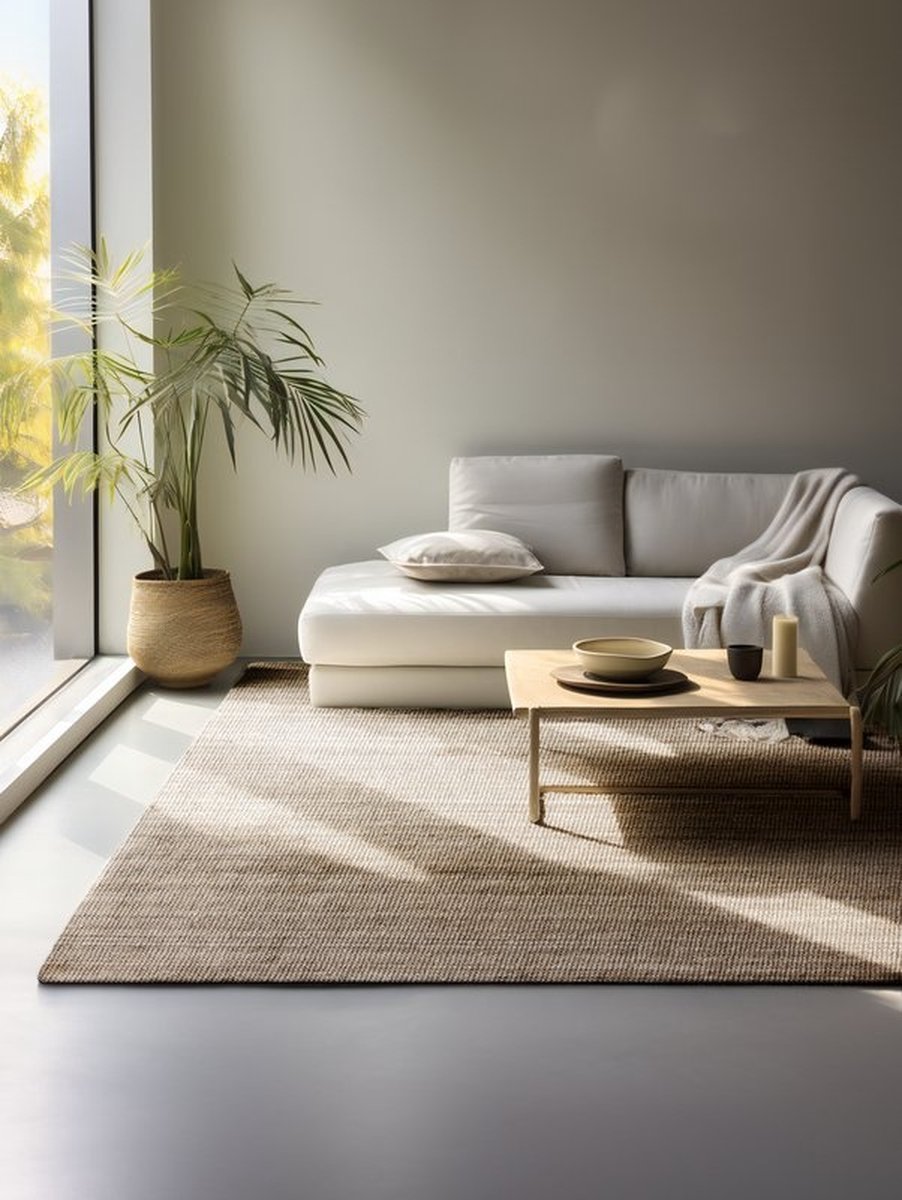 flycarpets Bouclé Jute Handgeweven vloerkleed - Jaipur - Naturel / Grijs / Bruin - 80x200 cm