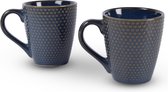 Stijlvolle Set van 2 Aardewerken Koffiebeker - 200ml Capaciteit elk - Blauw - Keramisch - Ø7.5cm Bovenkant - 9cm Hoogte | Ideaal voor Couples