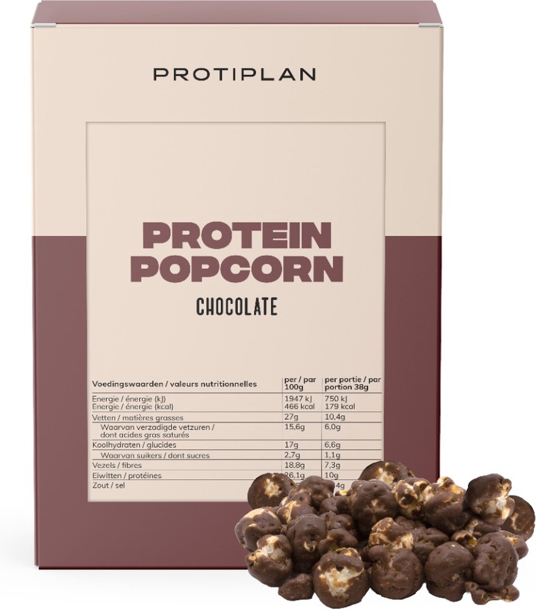 Goedkoopste Protiplan | Choco Popcorn | 5 x 38,5 gram | Low carb snack | Eiwitrepen | Koolhydraatarme sportvoeding | Afslanken met Proteïne repen | Snel afvallen zonder hongergevoel!