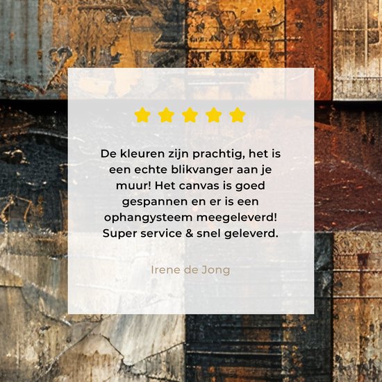 Avis client pour une toile abstraite avec le texte 'Les couleurs sont magnifiques, c'est un véritable accroche-regard !'.