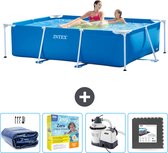 Intex Rechthoekig Frame Zwembad - 220 x 150 x 60 cm - Blauw - Inclusief Solarzeil - Onderhoudspakket - Zwembadfilterpomp - Vloertegels